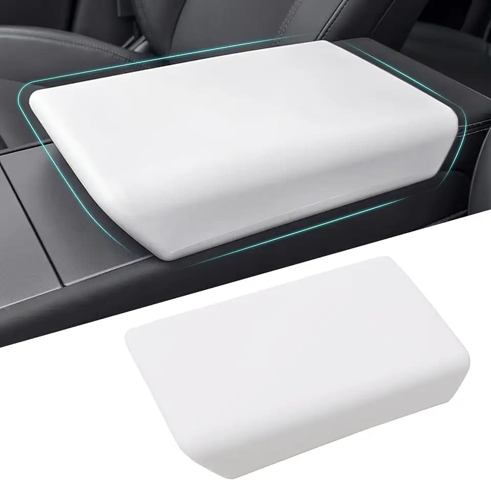 Center Console Armrest Cover Designed for Tesla Model 3 Highland 2024 2025 2026 / New Tesla Model Y Juniper Accessories 2025 2026 TPE Armrest Protector (White)