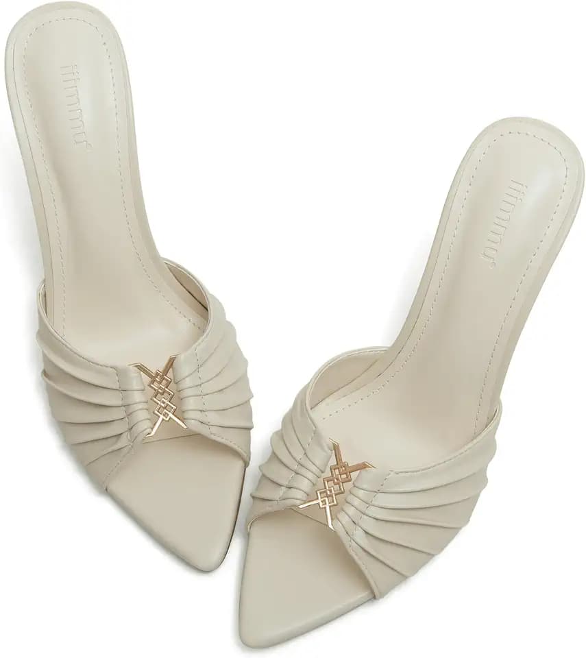 iiimmu 3.5 IN Stiletto Mules Heels with Gold Accents