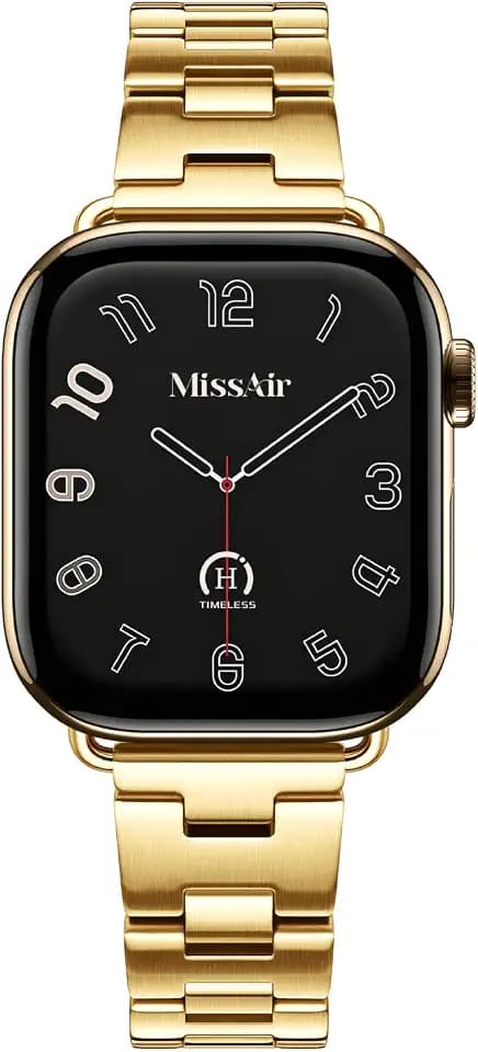Missair Halo Band Compatible with Apple watch Bands for Women - Metal 316L Stainless Steel Adjustable Bracelet Straps for iWatch Series 12/11/10/9/8/7/6/5/4/3 SE & Ultra (38mm 40mm 41mm 42mm 44mm /45mm 49mm) - with Tools for Daily Wear