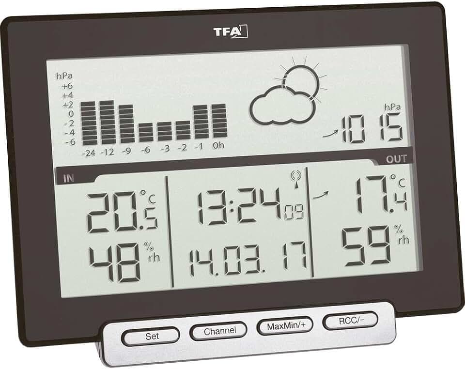 TFA Dostmann Meteo Sens Digitale Funk-Wetterstation, 35.1139.01, mit Thermo-HygroAußensender, mit Wettervorhersage und Luftdruckverlauf, Luftfeuchtigkeitsmesser, Temperatur, inkl Funkuhr, schwarz