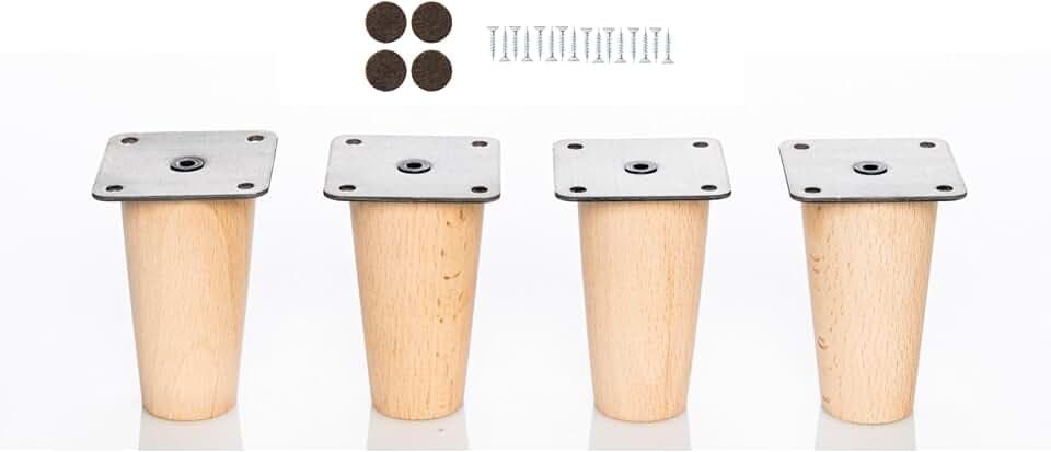 Beine aus Buchenholz, mit Montageplatte, 4 Stück, 8,10,12,15,20 cm hoch, gerade konische Holzbeine, 4 Stück (8 cm, Natur)