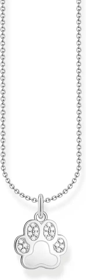 THOMAS SABO Kette mit Pfoten-Anhänger und weißen Steinen Silber 925 Sterlingsilber