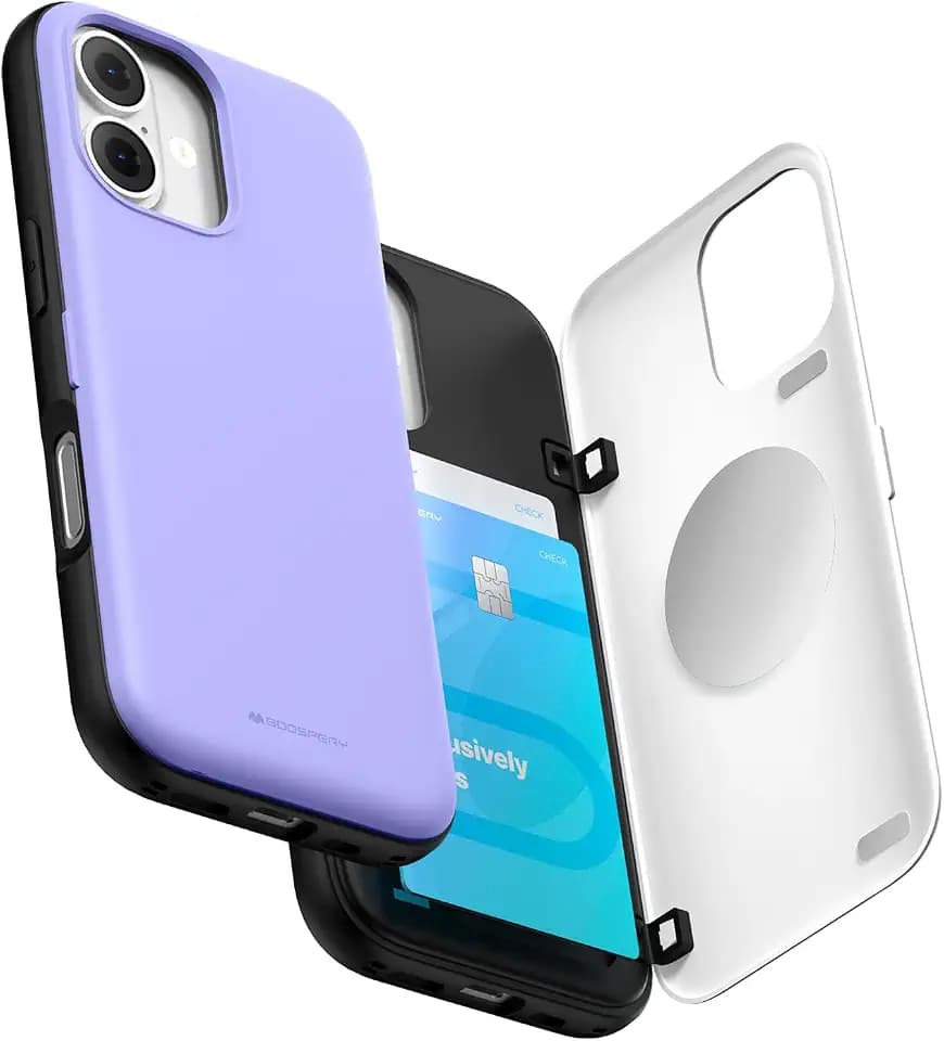 GOOSPERY for iPhone 17 Wallet Case, Flip Hidden Card Slot, Magnetic Auto-Closing Door, Slim Dual Layer Protective Phone Cover with Card Holder, TPU and PC Material, Kickstand - Purple