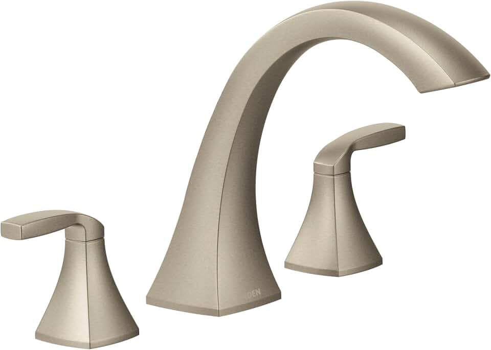 Moen Voss Brushed Nickel Two-Handle Deck Mount Roman Tub Faucet Trim Kit, 1/2 Inch Valve Required, T693BN