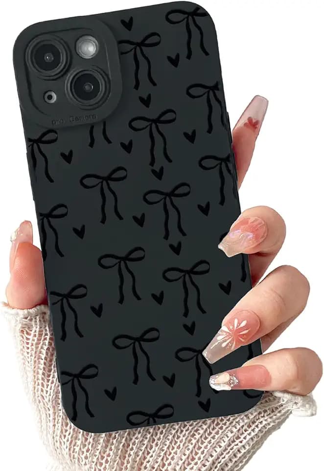 Lovmooful for iPhone 14 Plus Case Cute Ribbon Bowknot Heart-Black
