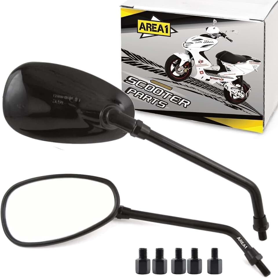 Area1 Universal Motorroller Rückspiegel Paar oval e-geprüft M8/M10 + Adapter, kompatibel mit LX LXV Sprint GTS GT GTV ET2 ET4 Primavera Sento Myroad People