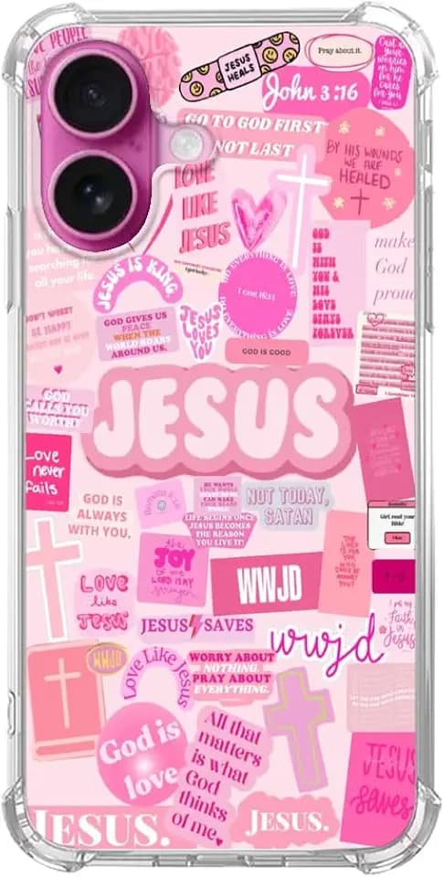 Pink Christian Aesthetic Case Compatible with iPhone 16 Plus, Jesus Affirmation Verses Phone Case for iPhone 16 Plus, Cool TPU Bumper Phone Case Cover