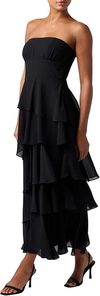 Lulus Jovie Strapless Tiered Ruffle Midi Dress