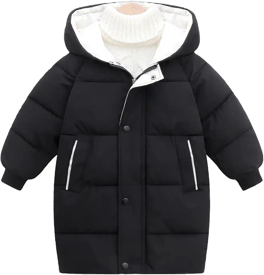 JiAmy Kinder Winter Langer Puffer Leichter Mantel mit Kapuze, Kleinkind Jacke Langarm winterjacke Mädchen und Jungen 2-13 Years