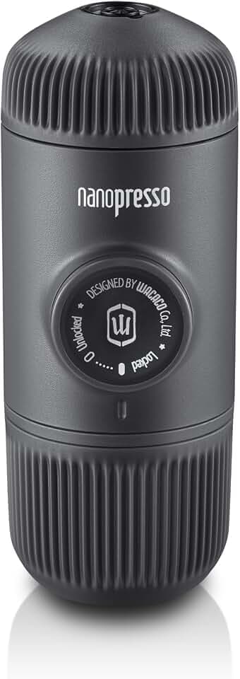WACACO Nanopresso Tragbare Espressomaschine, Upgrade-Version von Minipresso GR, 18-bar-Druck, Reise Kaffeemaschine ohne Schutzhülle, Manuell Bedient, für Camping Outdoor oder Indoor, Grau