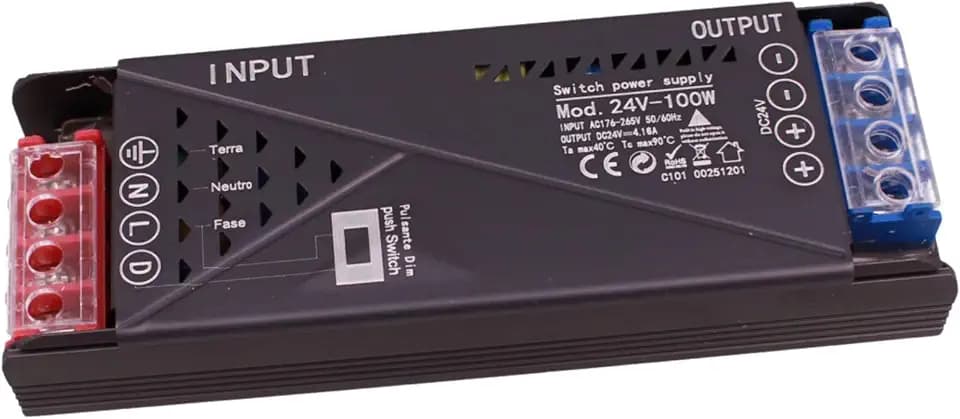 Netzteil LED Trafo 24 V 100 W, dimmbar mit PUSH taster (10-100%), 2 Ausgänge für LED-Streifen, integrierter Push Dimmer