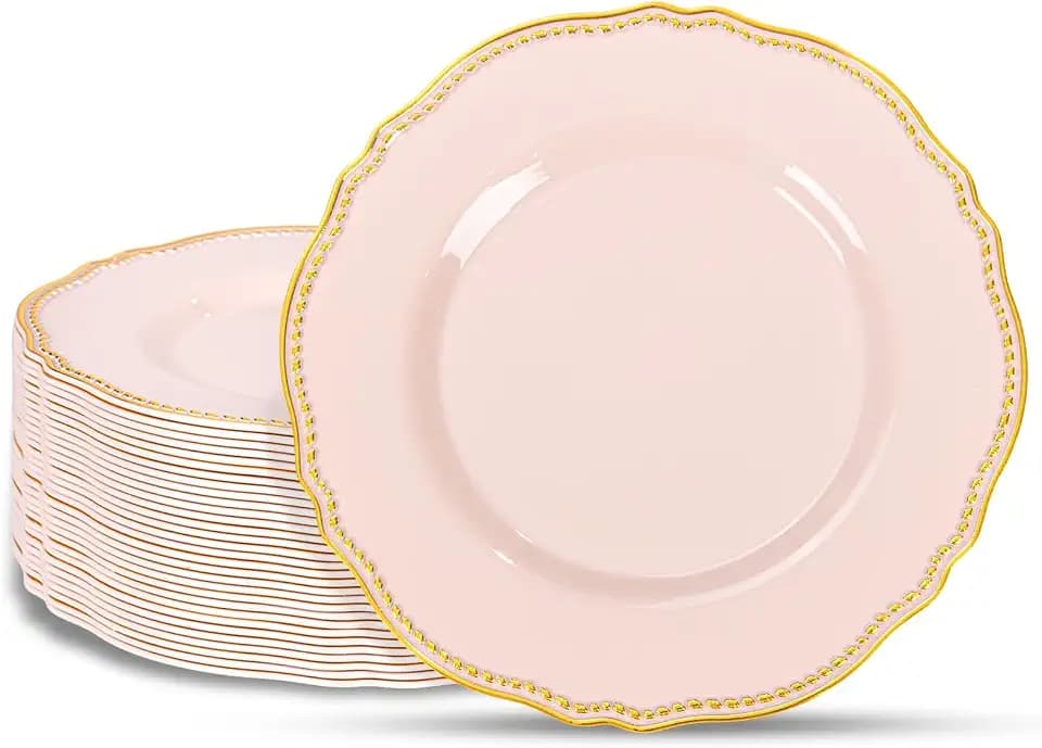 Hioasis 60 Pcs Pink Gold Dinner Plates for Wedding