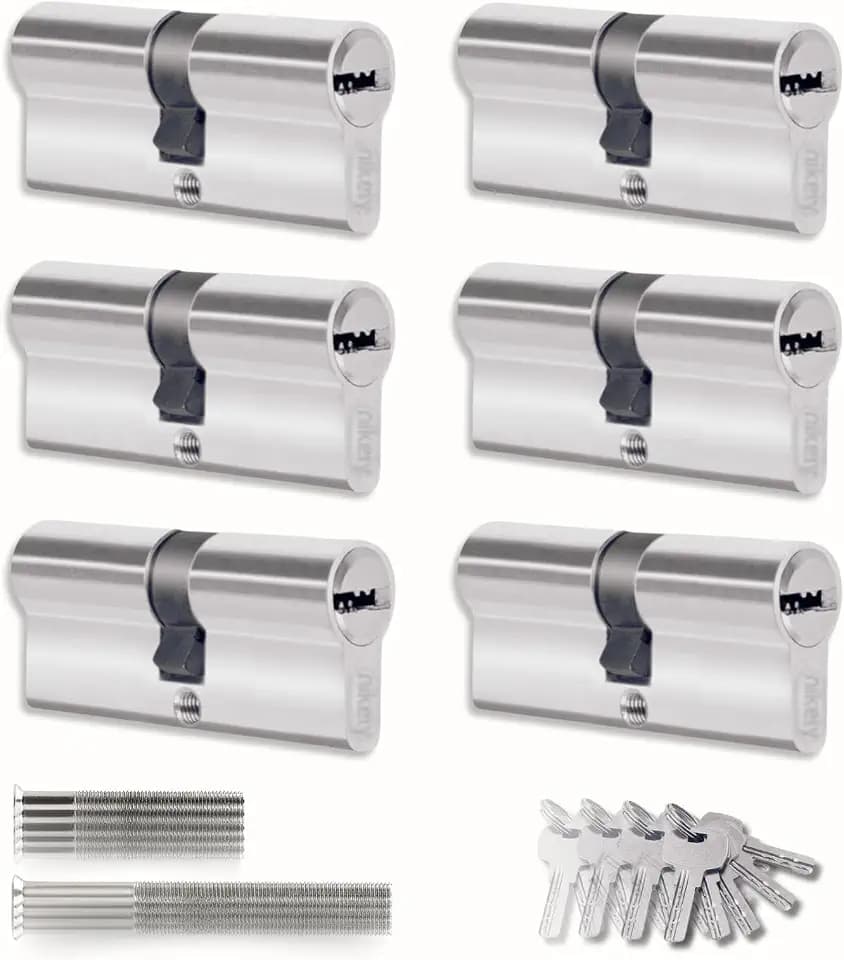 Schließzylinder 30/30 mm, Set mit 6 gleichschließenden Doppelzylindern, 30 Schlüssel und 12 Schrauben, leicht montierbar, für Türen und Garagen, Länge 60 mm