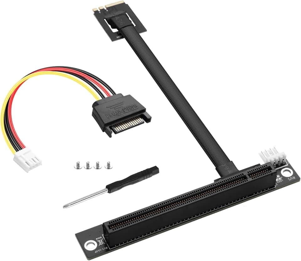 M.2 WiFi (A/E Key) to PCI-E 3.0 x16 Extension Cable 22CM - Convert M.2 Wireless Slot to PCIe Expansion Port with SATA Power & Mounting Kit for Desktop Motherboard