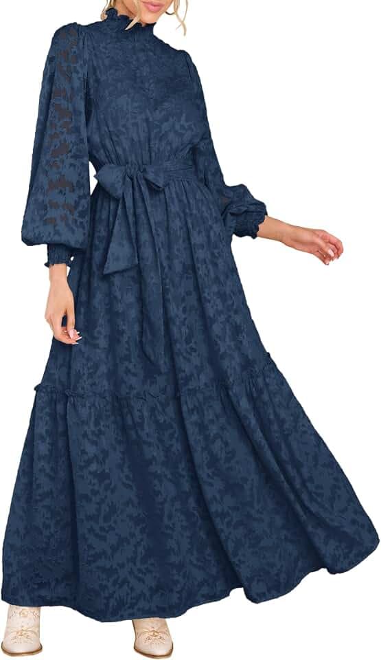 MITILLY Fall Long Sleeve Dress for Women Modest Floral Formal Wedding Guest