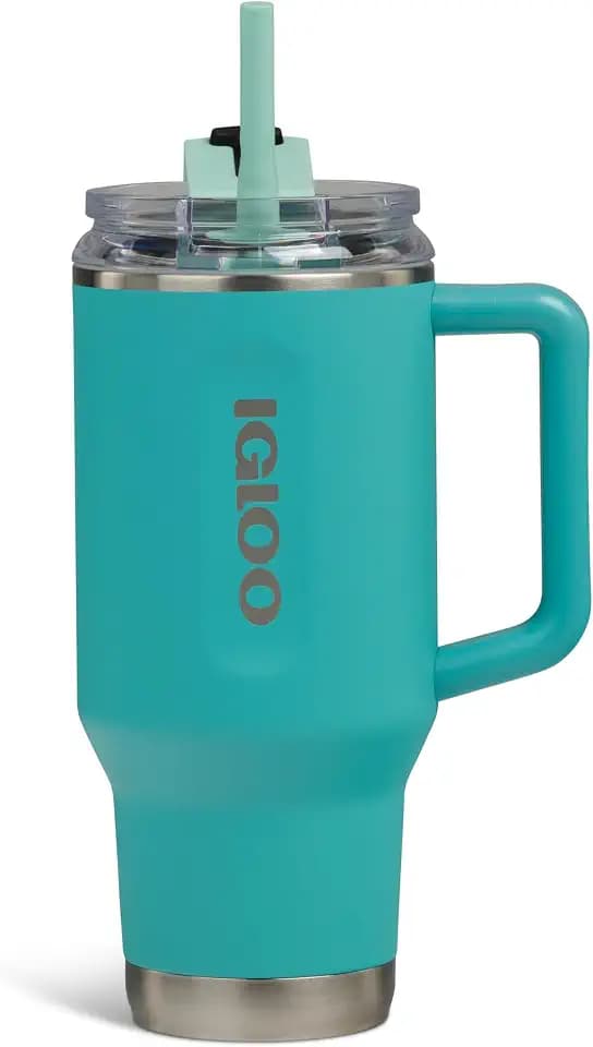 Igloo 32 Oz Stainless Steel Flip 'n' Sip Travel Mug, Lagoon Teal