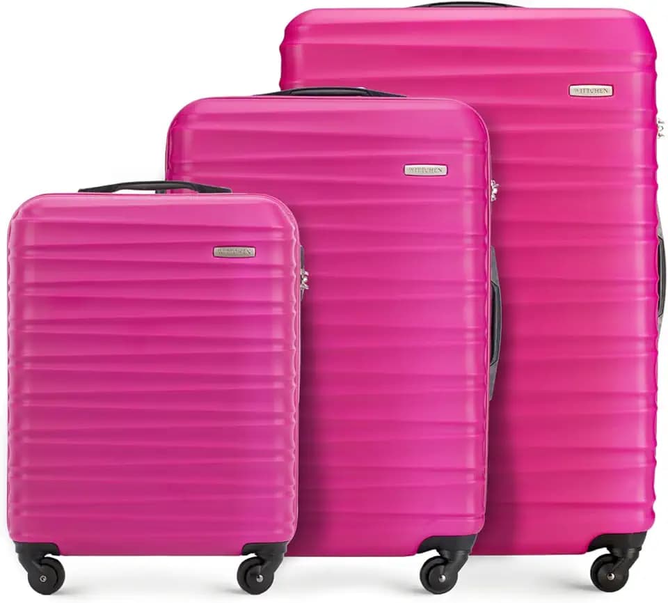 WITTCHEN Reisekoffer 3er Koffer-Set Rollkoffer Trolley Handgepäck Reisekofferset Gepäckset Hartschale aus ABS 4 Spinner-Rollen Zahlenschloss Groove Line rosa Lufthansa/Eurowings/Ryanair/Condor