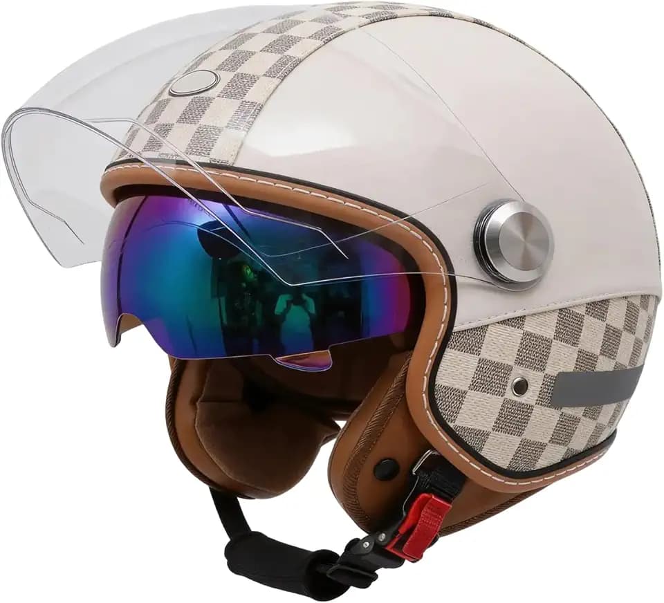 Motor Cycle Helmets for Men Dual Visor 3/4 Open Face Motorcycle Helmet for Men & Women, DOT Approved Unisex Retro Half Helmet，Motorbike Casco for Moped Cruiser