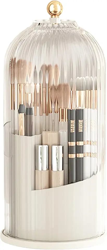 Make Up Kosmetik Organizer, 360 drehbarer Make-up-Pinselhalter, Organizer, transparent, staubdicht, Make-up-Pinsel-Organizer mit Deckel für Schminktisch, Badezimmer, Schlafzimmer (transparent)