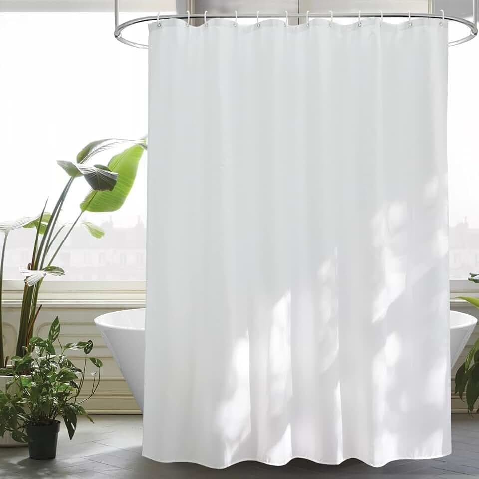 EurCross Extra Breiter Duschvorhang 240x200 cm Weiß Wasserdicht, 16 Ringen | Textil Stoff Dusch Vorhang für Bad Badewanne Anti Schimmel Waschbar Badevorhang