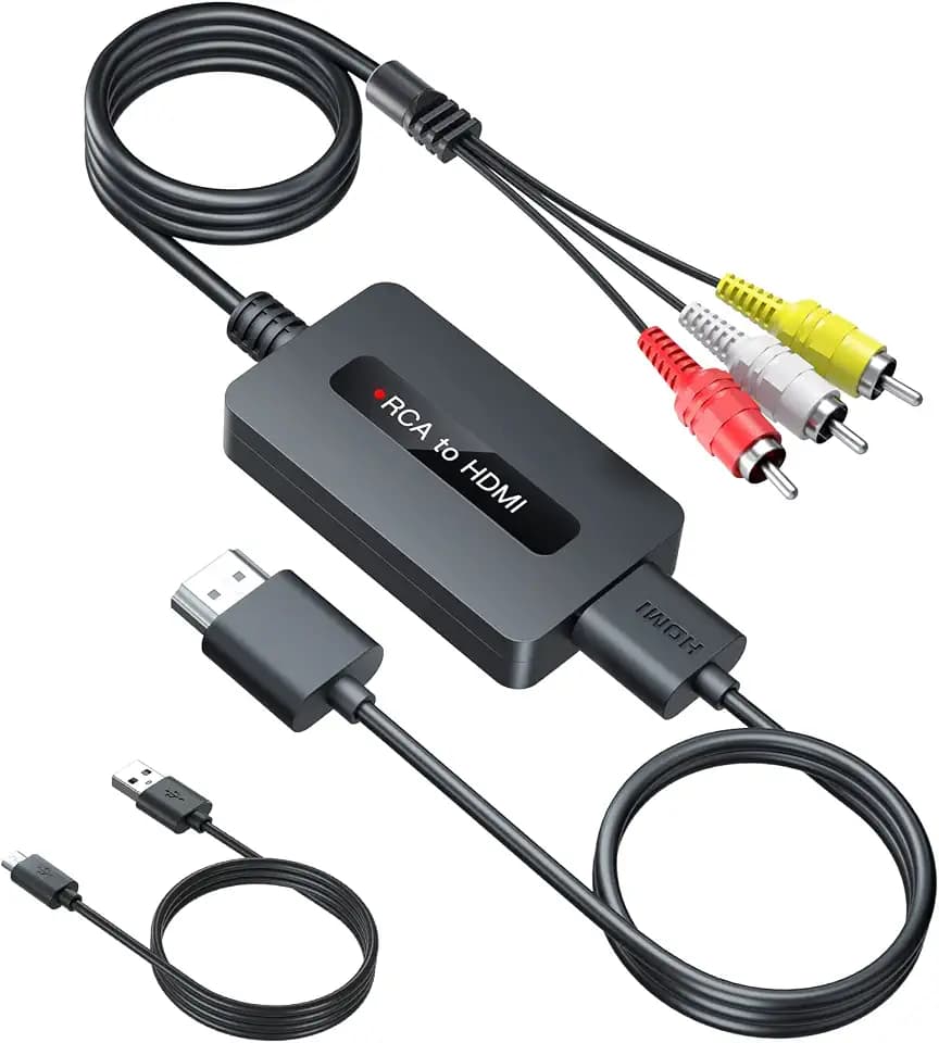 Male RCA to HDMI Cable Converter, CVBS Composite AV to HDMI Converter, Full HD 720P/ 1080P Output Switch for DVD, STB, R-o-k-u with Female RCA Output