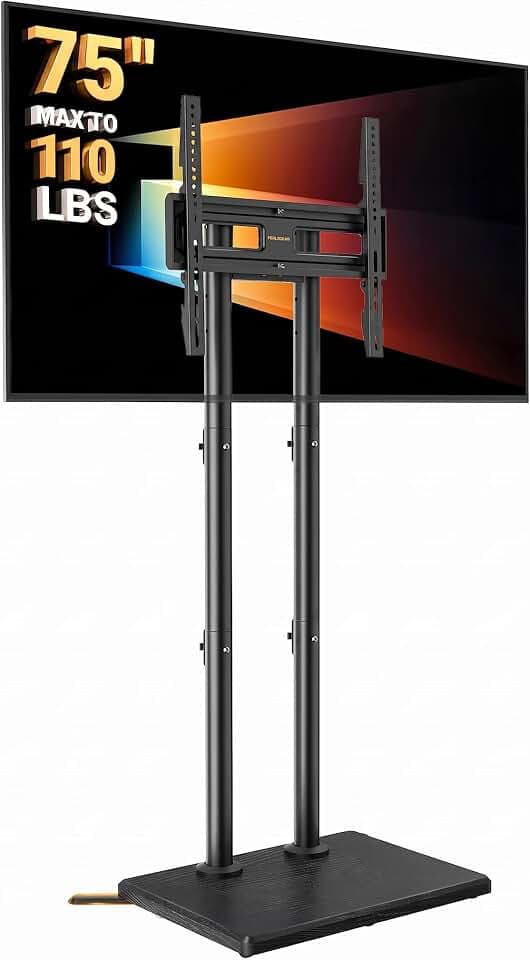 Perlegear Universal Floor TV Stand for 32–75" TVs up to 110 lbs, Height-Adjustable Tall TV Stand with Solid Wood Base & Extra-Stable Anti-Tip Feet, Swivel TV Mount for Bedroom, VESA 400x400, PGFLS34B