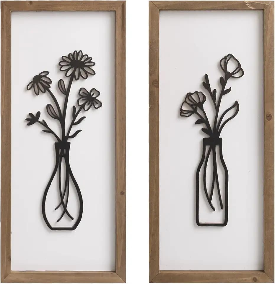 pechpell 3D Wooden Flower Bathroom Wall Art Framed Set of 2