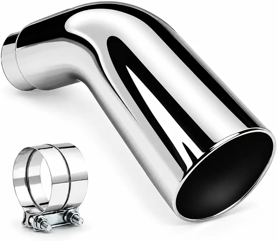 Universal 5" to 7" Exhaust Elbow Pipe with Steel Clamp - Silver Chrome or Black Painted for Car, Truck & Diesel