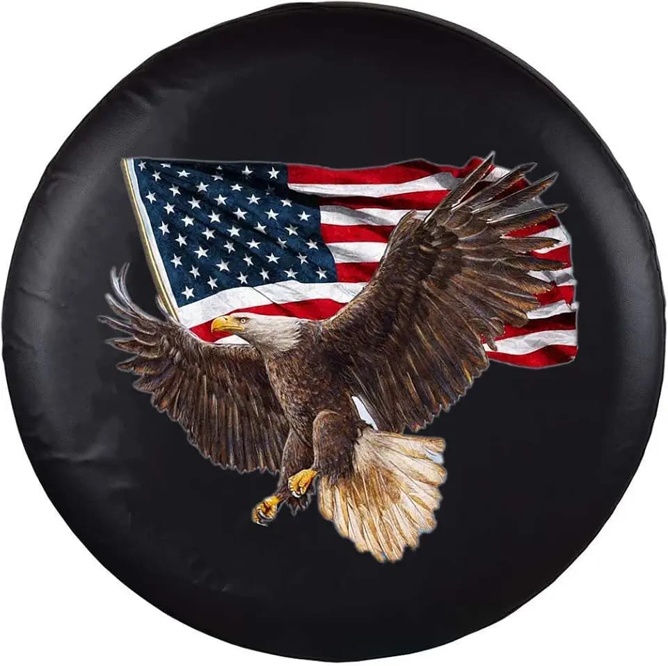American Eagle USA Flag Spare Tire Cover PVC Leather Fit RV SUV (17 Inch)