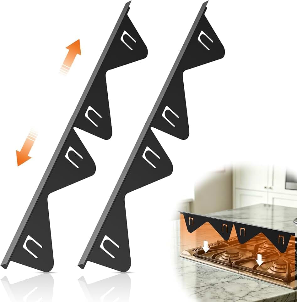 Lomesion Stove Gap Covers, 2 Pack Retractable Stainless Steel Gap Filler, Heat Resistant & Easy Clean, Adjustable 13.8-27.5 in, Fits 2-18 mm Gaps, 0.79 in Wide, Black Brushed Finish