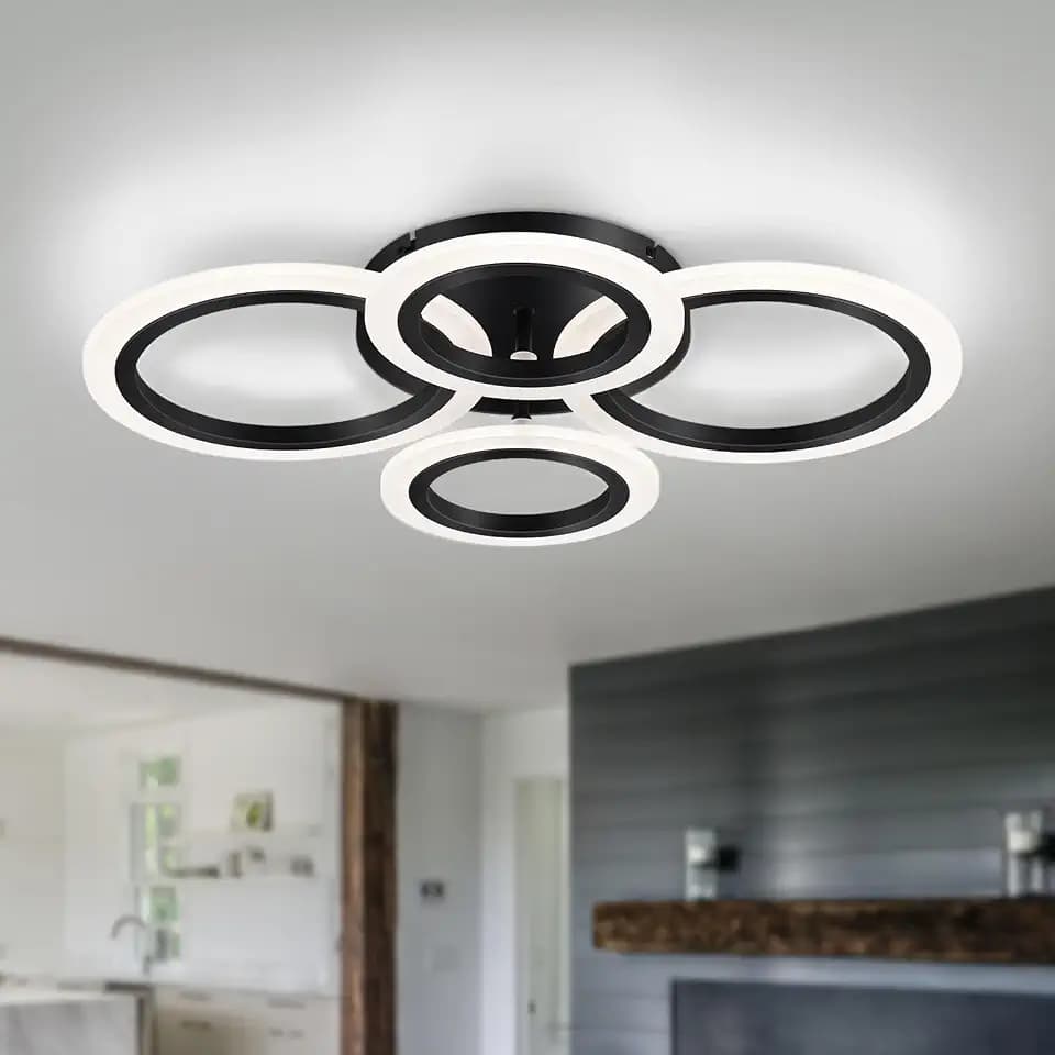 Modern LED Flush Mount Ceiling Light, Black, 4 Rings, Not Dimmable