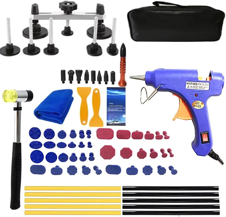 Ausbeulwerkzeug,Dellen Reparaturset Auto,Beulen Reparaturset Auto,77pcsDellen Reparatur Ausbeulwerkzeug mit Heißklebepistole, Brückenzieher, Dellen Reparaturset für Fahrzeug Dellen Reparatur