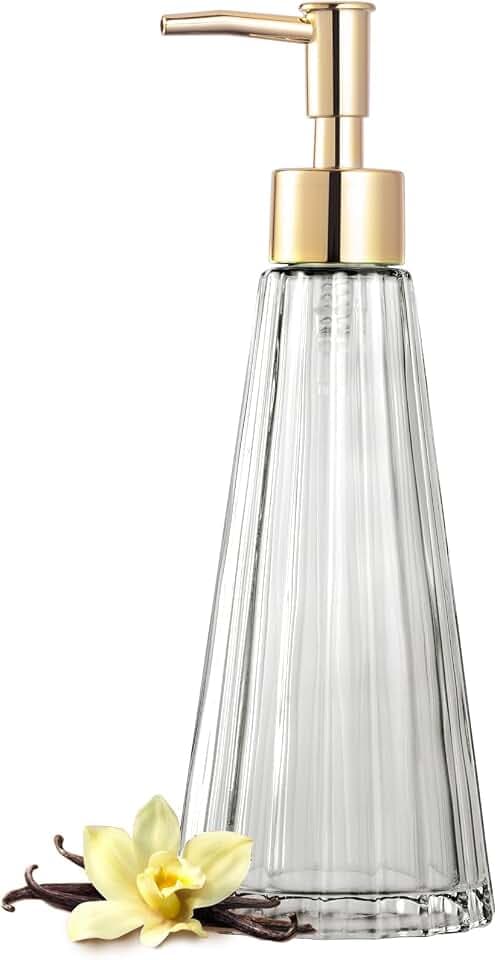 EMPO Vintage Elegant Glas Seifenspender Flüssigseife Desinfektionsmittel Shampoo Flasche mit Pumpe Rustikal Bauernhaus Dekor Hand Seifenspender Badezimmer Zubehör (Klar)