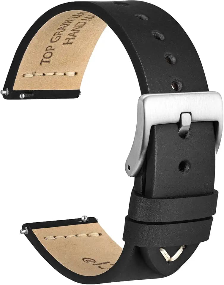 WOCCI Antikes Uhrenarmband, Top Genarbtes Leder, Französischer Wachsfaden, Schnellverschluss, Edelstahlschnalle, Ersatzarmbänder für Herren, Bandbreite 17mm 18mm 19mm 20mm 21mm 22mm 24mm