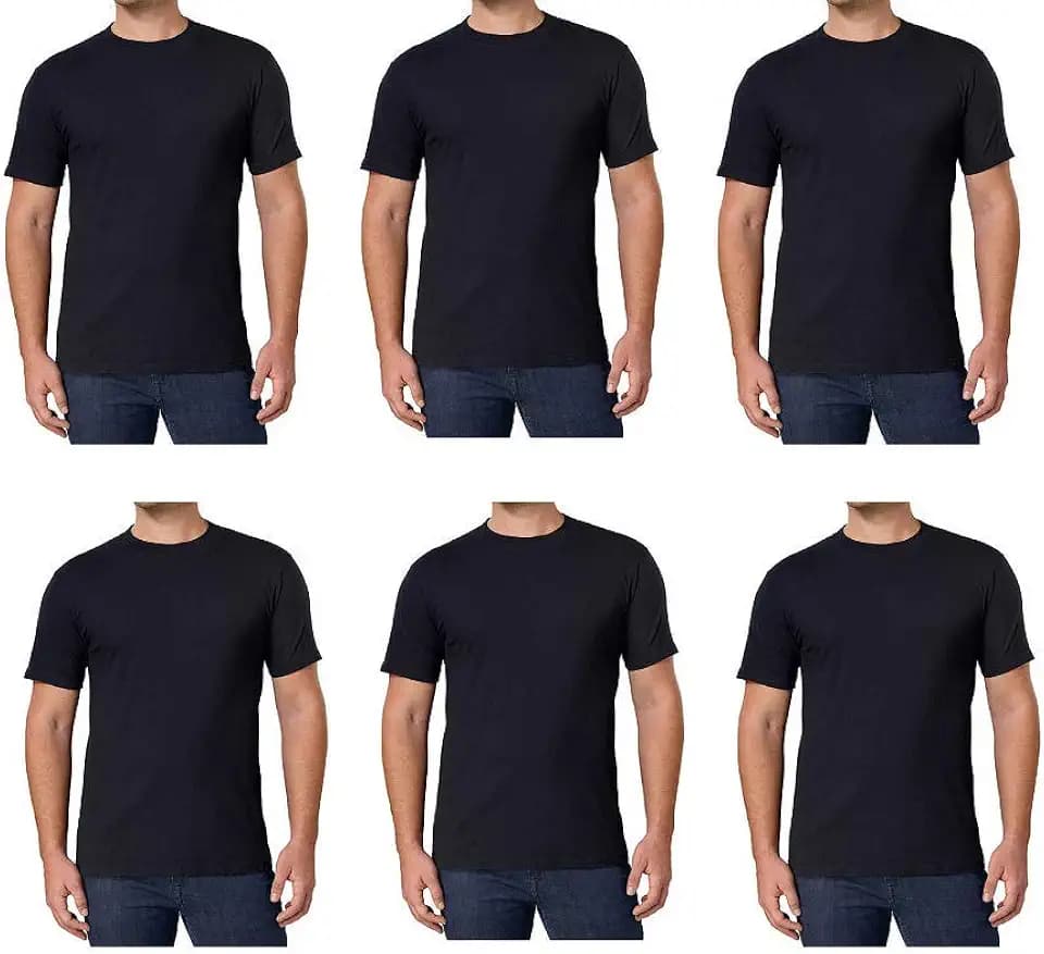 Kirkland Signature Men's Crew Neck Tee 100% Combed Heavyweight Cotton T-Shirts (Pack of 6)