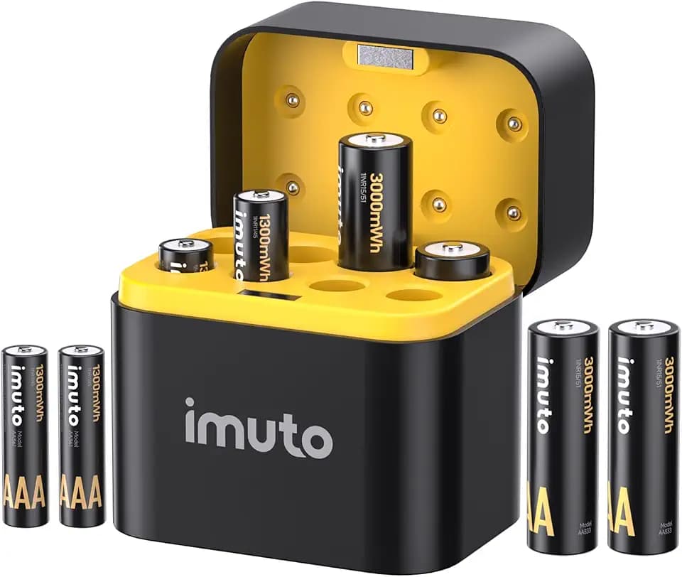 imuto 1.5V Wiederaufladbare Lithium Akku-Set (4X AA + 4X AAA) mit Smart Ladecase – 3000mWh/1300mWh Hochleistungsbatterien, 1600 Ladezyklen