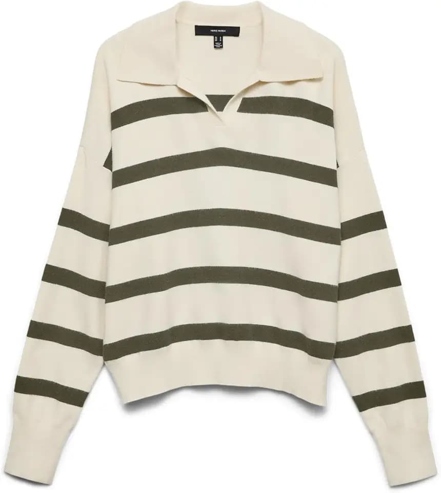VERO Moda Damen Vmariastripe Ls Collar Pullover LCS