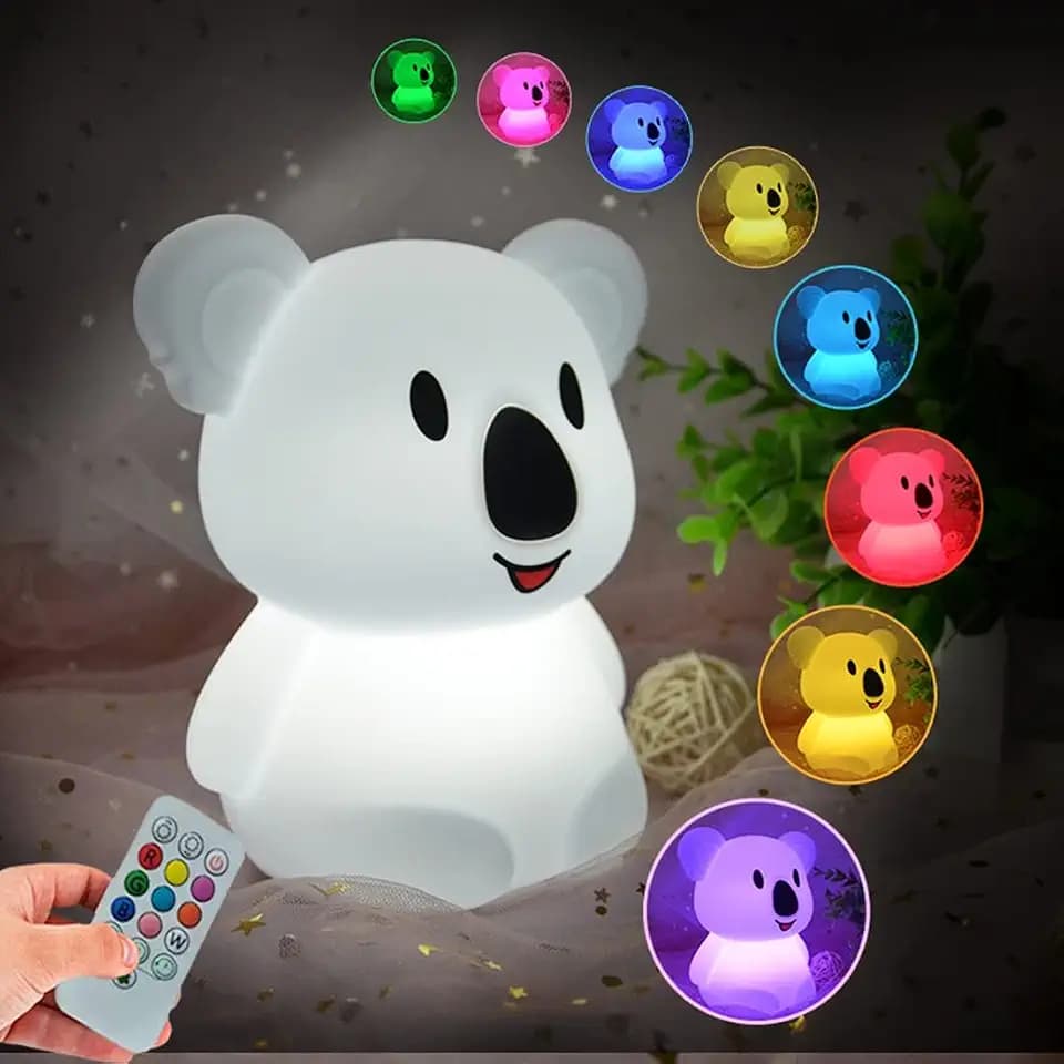 Koala Nachtlicht Kids Nachttischlampe Lichter Dekorative Lampen, Baby-Kinderzimmerlampe Schlaflicht - einstellbare Helligkeit und Farbe/Zeiteinstellung -Mittel