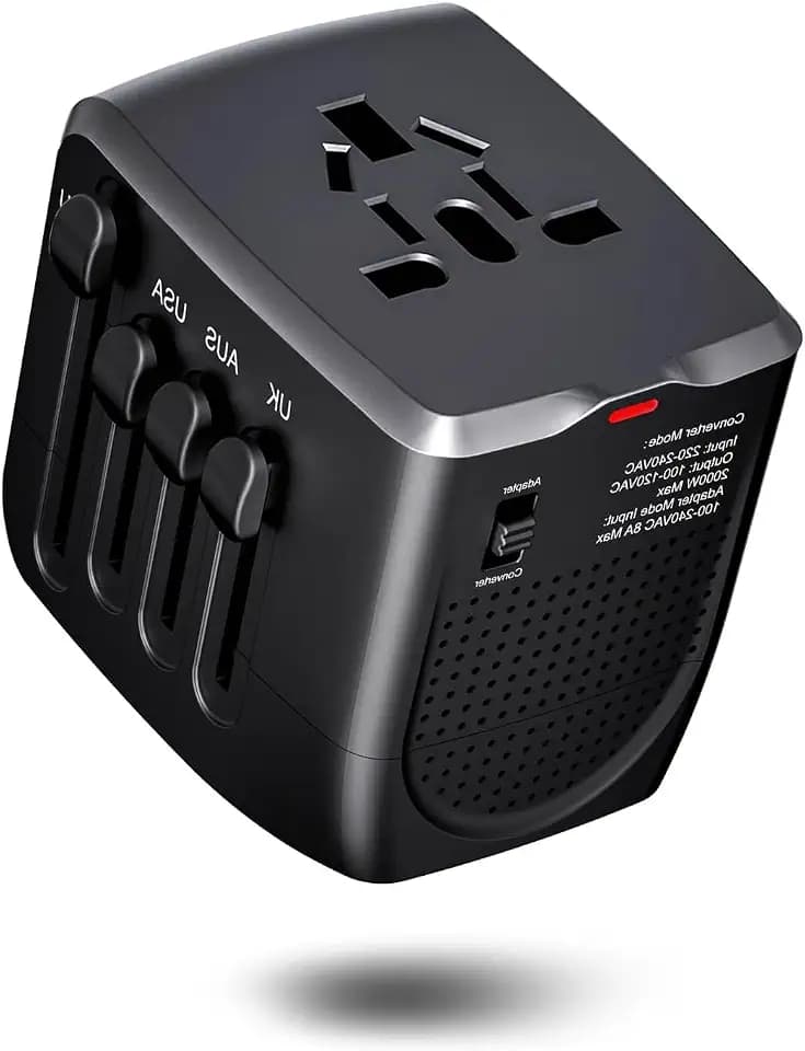 International Travel Adapter Voltage Converter to Step Down 230V to 120V for Hair straighteners, laptops, Cell Phones, Power converters from USA to UK, Europe, Australia Over 200