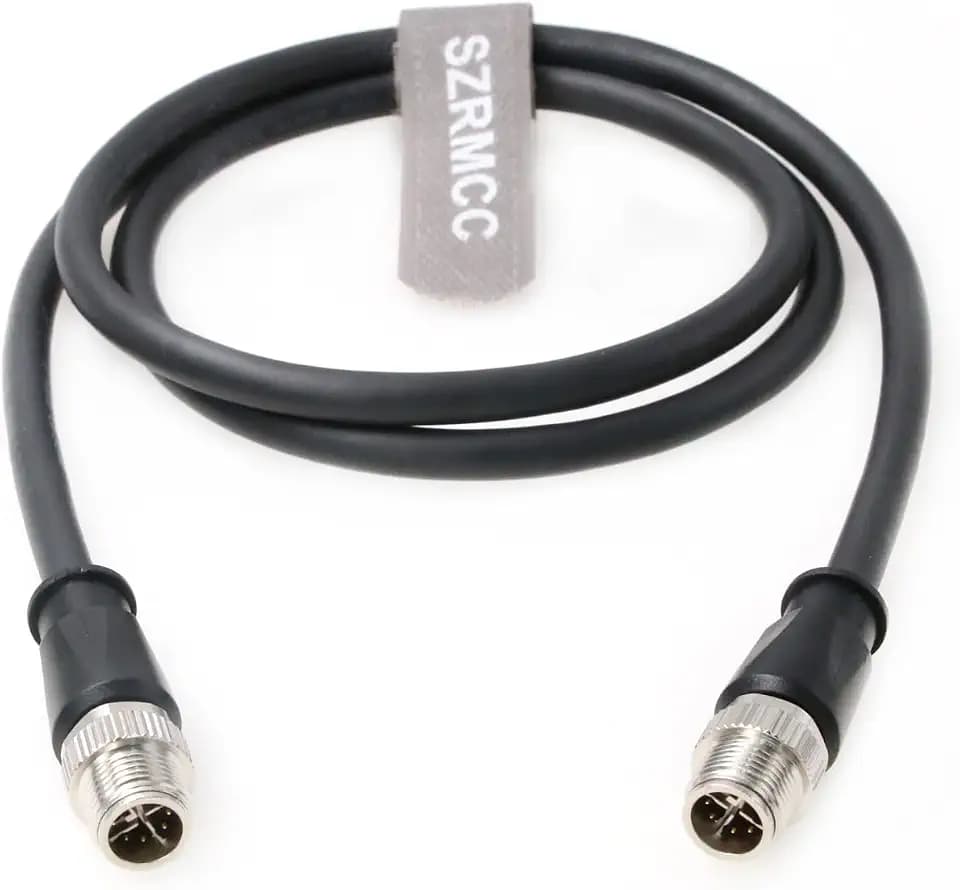 SZRMCC M12 X-Code 8 Pin Male to Male Ethernet Cable Cat7e Gigabit Shielded Waterproof Network Actuator Cable for Basler Cognex Industrial Camera Vision Sensors (Black,2m)