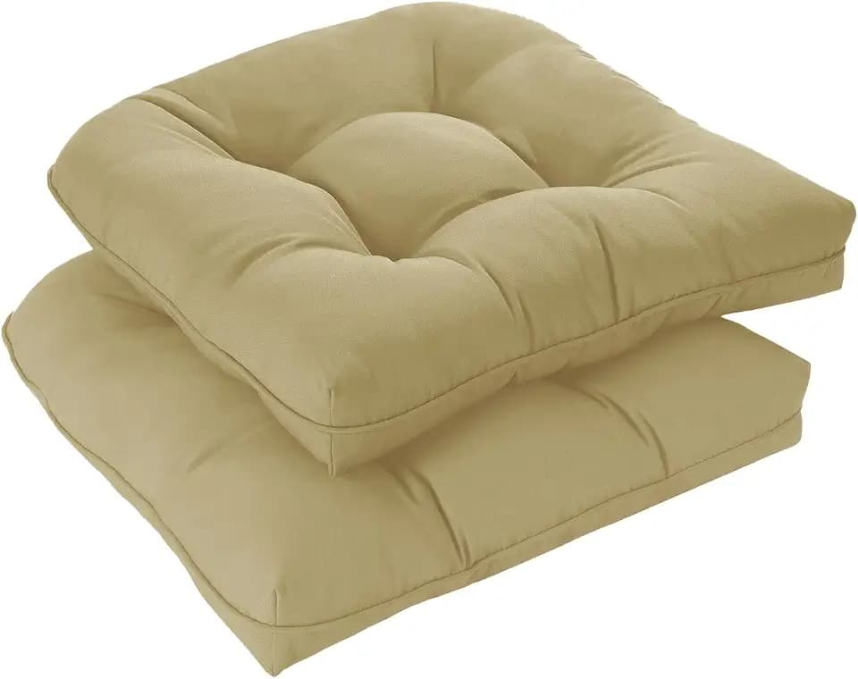 downluxe Outdoor-Stuhlkissen für Terrassenmöbel, wasserdicht, getuftet, überfüllt, Terrassenmöbelkissen, Memory-Schaum, Outdoor-Sitzkissen, 48,3 x 48,3 x 12,7 cm, Khaki, 2 Stück