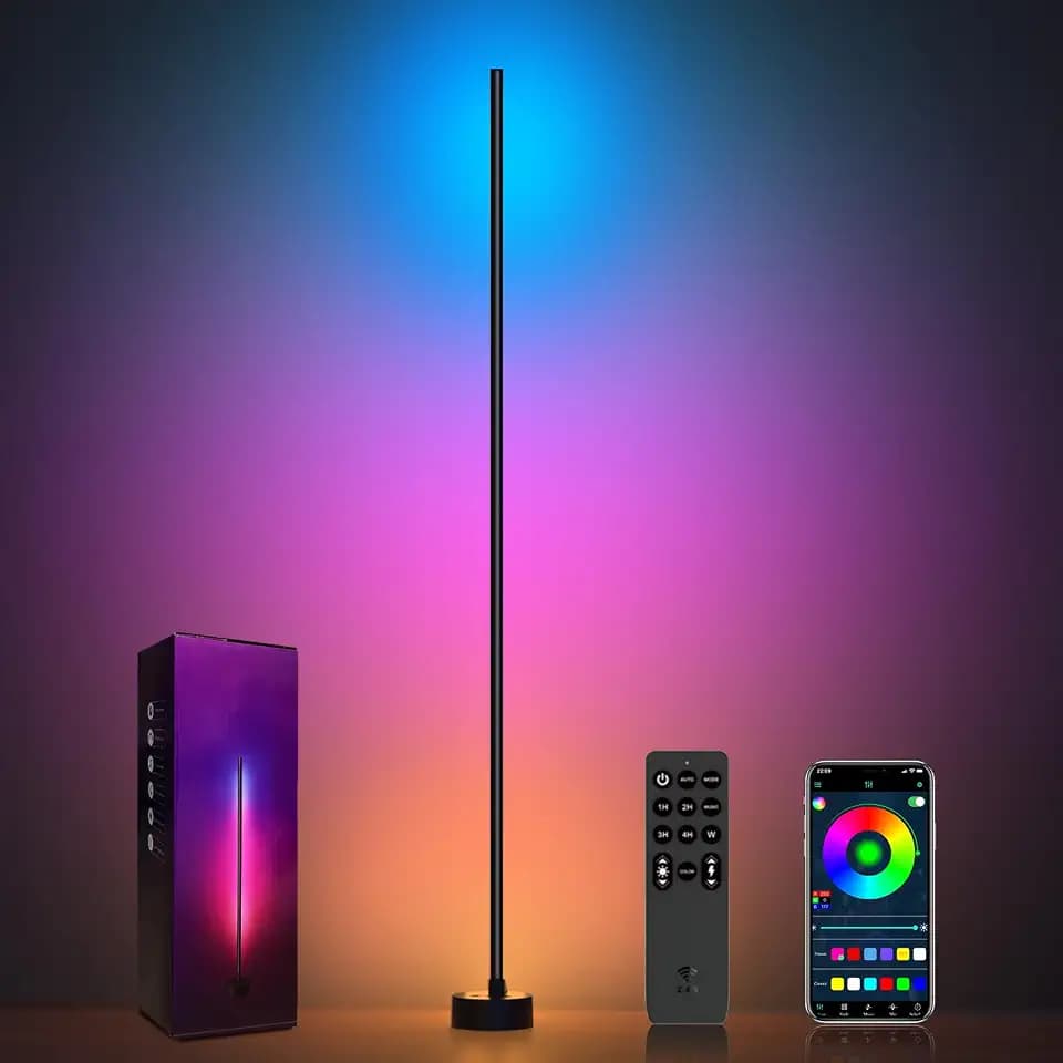 Miortior Corner Floor Lamp - Smart RGB LED Corner Lamp with App and Remote Control, 16 Million Colors & 68+ Scene, Music Sync, Timer Setting - Ideal for Living Rooms, Bedrooms, and Gaming Rooms
