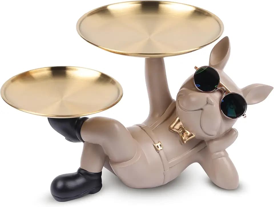Französische Bulldogge mit 2 Tablett Deko Skulptur, Schlüsselablage Flur
