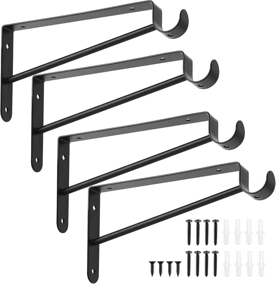 Heavy Duty Wall Mounted Closet Shelf & Rod Brackets - 4 Pcs, Black