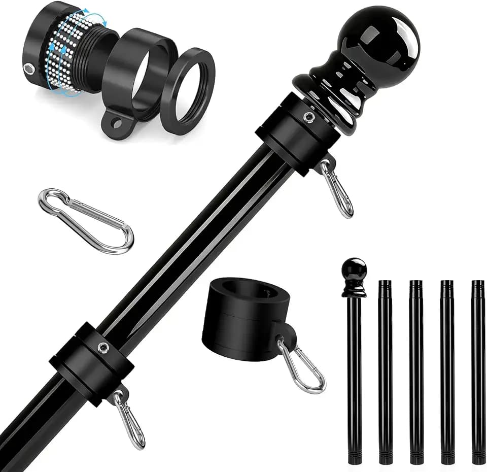 304 Stainless Steel 6FT Flag Poles for Outside House (1, Black)