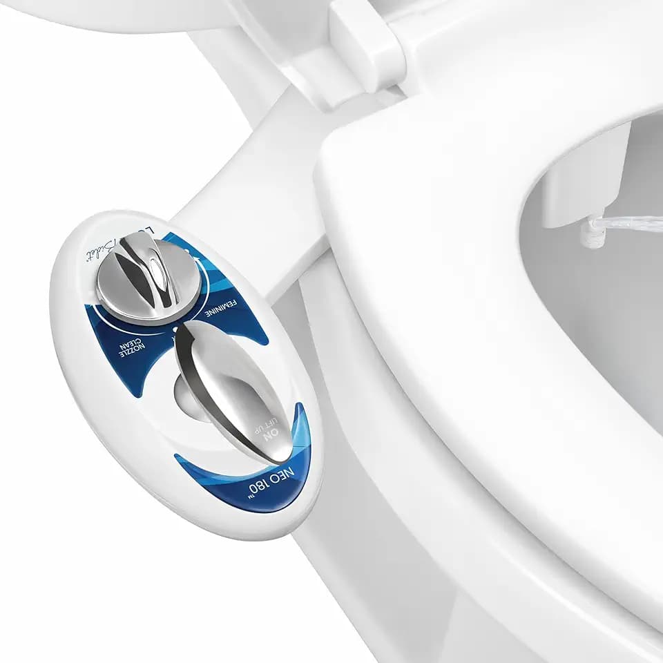 Luxe Bidet Neo 180 – Selbstreinigende Dual Düse – Frische, Wasser ohne Elektrik Mechanische Bidet WC-Aufsatz (blau und weiß)