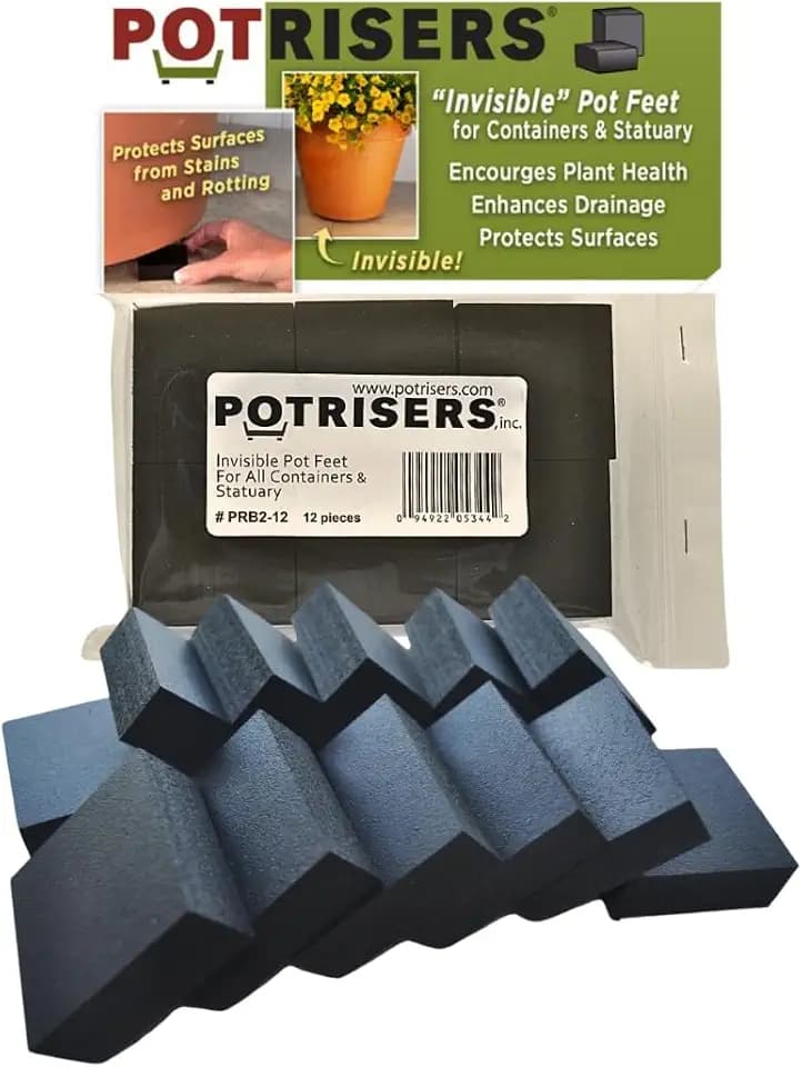 POTRISERS 12 Pack Large 2" Wide x 3/4" Tall Value Pack | Invisible Pot Feet & Plant Risers | Drainage & Airflow for Planters, Pots, Garden Decor | Patios, Decks, Gardens
