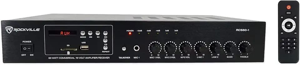 Rockville RCS80-1 60W 70V Commercial Amplifier with Bluetooth Receiver