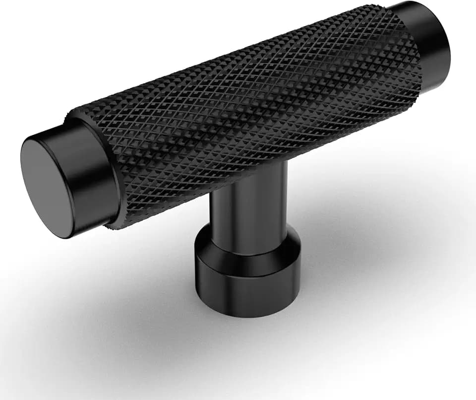 Asidrama 10 Pack Matte Black Cabinet Knobs Kitchen Drawer Knobs Black Knurled Cabinet Pull T Bar Handles for Cupboard