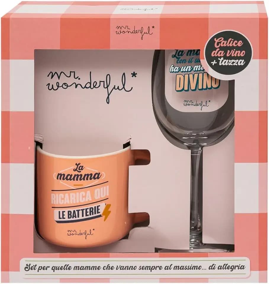 Mr. Wonderful - Set aus Weinglas + Tasse für Mütter, die immer in vollen Zügen sind..